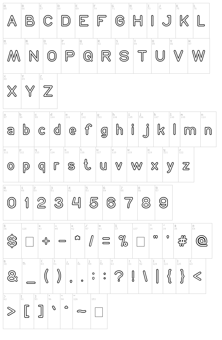 Neon Glow font map